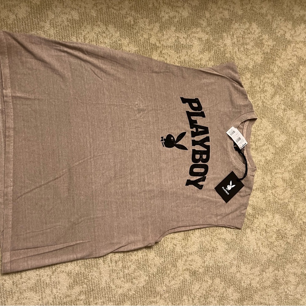 PLAYBOY Tan Tank Top with Bold Graphic Design